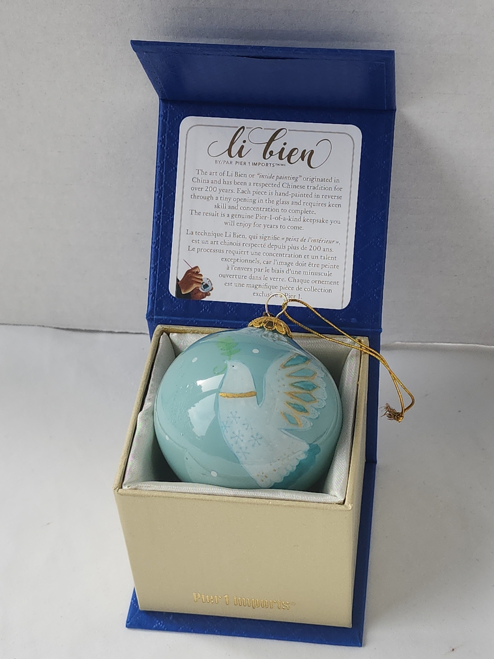 Retired PIER 1 IMPORTS Christmas ORNAMENT 2018 Peace Dove 2.5" Li Bien with Box